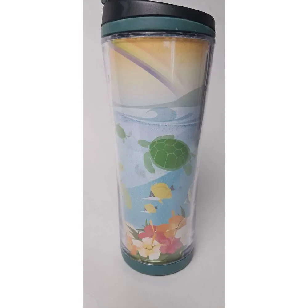 Starbucks 2008 Hawaii Aloha 16 oz Travel Tumbler Ocean Beach Fish Turtle-Used